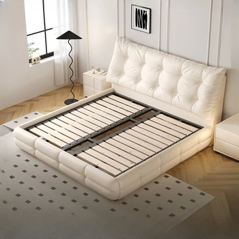 Прекрасен Луксозен Эстетичная двойно легло, модерна и Уникална двойно легло Queen White от естествена кожа Camas, мебели за семейна спални Изображение 2