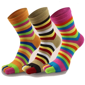 Преливащи се цветове Чорапи с чорапи За жени и момичета, Пъстри шарени Чорапи Happy 5 Пръста, Улични Модерни Ежедневни памучни чорапи в стил харадзюку, Топла разпродажба