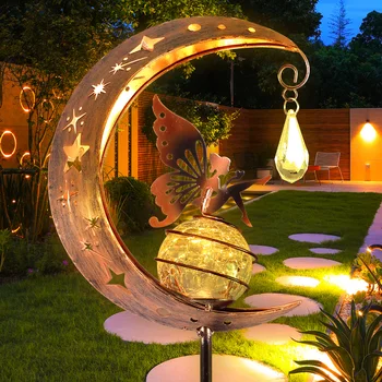 Приказка за Луната слънчева светлина тревата външно украса творчески декоративен iron куха топка лампа с пукнатини Angle Art Led Yard Decor