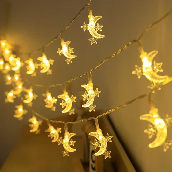 Приказни светлини на Рамадан, USB, led гирлянди, със звездите и Луната, Коледни led светлини за спални, сватбена украса за парти.