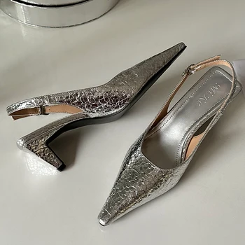 Пролетни дамски обувки на висок ток, за пързалки, Нови копринени дамски обувки на токчета, Дамски обувки-лодки, Мода 2024 година, Обувки с малките си остри пръсти Изображение 2