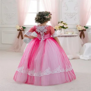 Прости пухкави рокля с цветя модел за момичета, апликация за рожден ден, за сватба, за парти, за първо причастие, за абитуриентски бал, рокля на принцеса, елегантни рокли