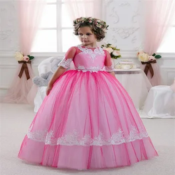 Прости пухкави рокля с цветя модел за момичета, апликация за рожден ден, за сватба, за парти, за първо причастие, за абитуриентски бал, рокля на принцеса, елегантни рокли Изображение 2