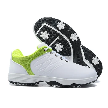Професионален мъжки кожени обувки за голф, бели зелени спортни маратонки за голф, за момчета, нескользящие мъжки обувки за голф с шипове Изображение 2