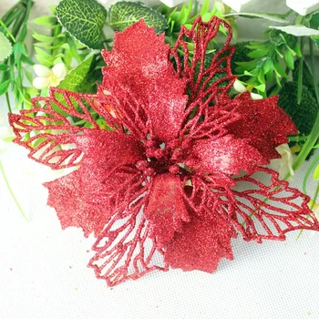 Пудра на прах Amazon, имитирующая выдолбленный Коледно цвете, аксесоари за украса на Коледната елха, висящи цветя Изображение 2
