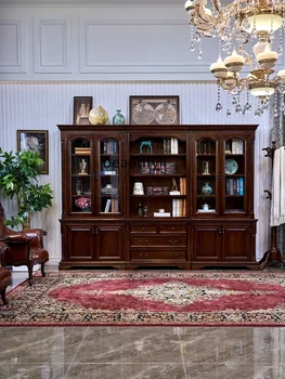 Разход на библиотеката в американски стил от масивно дърво, Вила в стил ретро, кабинет, хол, лавица за книги, на Фона на гардероб Изображение 2