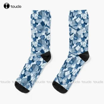 Рай за книгата любители - Сини чорапи Чорапи Коледен подарък Унисекс Възрастни Юношески Младежки чорапи За поръчка на Цифрови разпечатки на 360 ° на Жените и Мъжете
