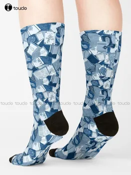 Рай за книгата любители - Сини чорапи Чорапи Коледен подарък Унисекс Възрастни Юношески Младежки чорапи За поръчка на Цифрови разпечатки на 360 ° на Жените и Мъжете Изображение 2