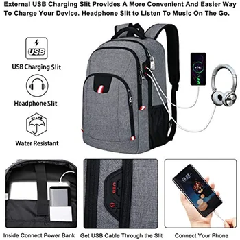 Раница за лаптоп бизнес пътна чанта с USB зареждане, разделени противоугонный водоустойчив ученическа чанта, подходяща за 15-инчов лаптоп Изображение 2