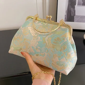 Реколта дамски чанти-клипове с флорални дизайнерски замък във формата на миди, класически дамски чанти на веригата през рамо, вечер клатч, чанта през рамо, чанта за партита