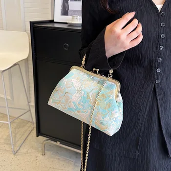 Реколта дамски чанти-клипове с флорални дизайнерски замък във формата на миди, класически дамски чанти на веригата през рамо, вечер клатч, чанта през рамо, чанта за партита Изображение 2