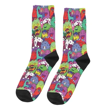 Реколта мъжки чорапи All Monsters Alien Унисекс Harajuku с бесшовным принтом Смешни Crew Sock в подарък
