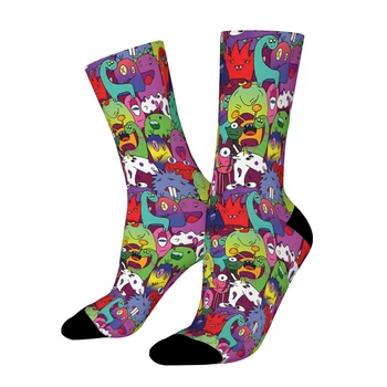 Реколта мъжки чорапи All Monsters Alien Унисекс Harajuku с бесшовным принтом Смешни Crew Sock в подарък Изображение 2