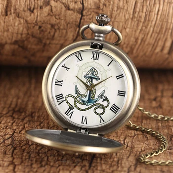 Ретро котва кука Cartoony дизайн Кварцов Джобен часовник с огърлица на Веригата Окачване Подарък мъжки Елегантни часовници Изображение 2