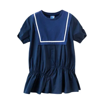 Рокля с къси ръкави за момичета, Лятото 2023, однотонное бебешка рокля в стил колеж, студентски свободно рокля Изображение 2