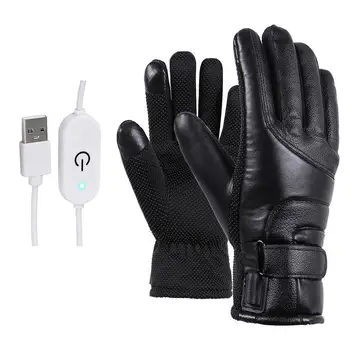 Ръкавици с электронагревателем от изкуствена кожа, 4 часа на отопление, Водоустойчива подплата от мек коралов руно, зареждане чрез USB 2.0, ръкавици с электронагревателем, топли Ръкавици