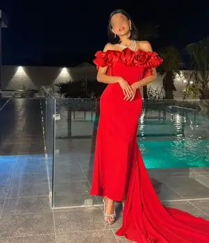 Саудовское-секси вечерна рокля Червена Русалка, рокли за абитуриентски бал, тържествена сватбена рокля щиколотку с открити рамене за специални събития 2023 година