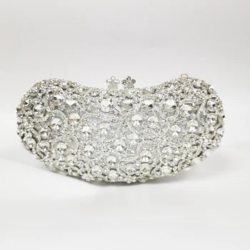 Сватбената чанта с кристали във формата на сребро на сърцето, сватбени портфейли, Луксозни вечерни клатчи с кристали, дамски чанти за партита, чанти за абитуриентски, коктейлни чанти