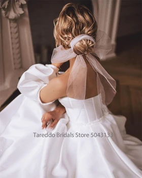 Сватбени рокли от Сатен в формата на Сърце с Подвижни Пищните Ръкави 3/4 с Дължина до пода И Дълги Свадебными Рокли Без гръб 2023 Изображение 2