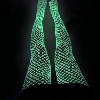 Светещи чорапи в рибарска мрежа, светещи чорапи като рибарска мрежа, с отворена промежностью, светещи чорапогащи, мрежести чорапи с висока талия, обещаващи светят в тъмното чорапи