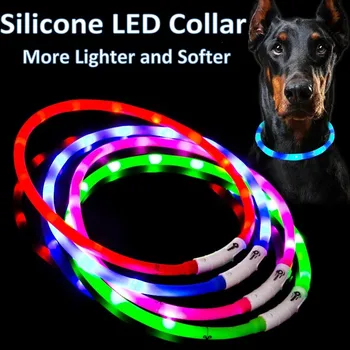 Силиконов led нашийник за кучета, Акумулаторна батерия 3 Режима на работа По-лека и мека Макс 70 см Нощен защитен нашийник с мигаща светлина Защита от загуба на