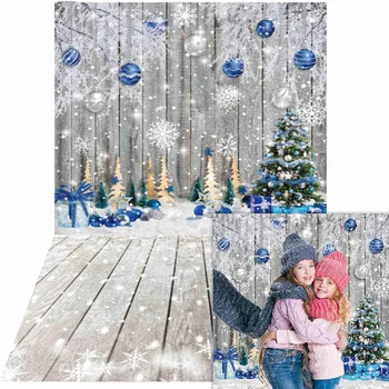 Син Коледен дървен стенен фон за снимки Зимна страна на чудесата, дюшеме, Празнични снежинки, парти по случай рождения ден на 
