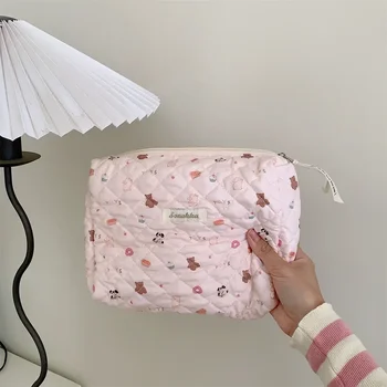 Сладка розова дамски косметичка, чанта за грим, ватиран памук, пътни чанти за съхранение на преносим чанта за пране, клатч, дамска чанта, чанта за мама Изображение 2