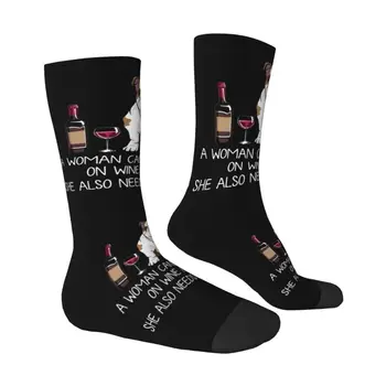 Сладки мъжки забавни чорапи в стил вино и булдог Унисекс, удобни чорапи за екипажа с 3D печат Изображение 2