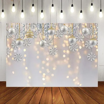 Снимка на фона на партита Бяла Коледа, Весела Снежинка с Блестящ Фон Боке Искрящ Детски Душ Банер на Рожден Ден Снимка