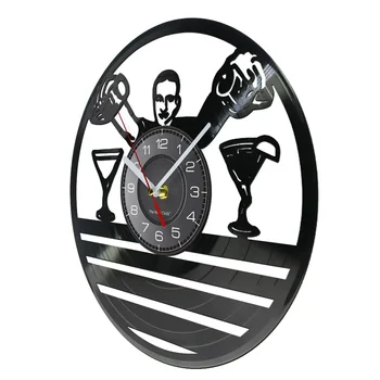 Стенен часовник за барман в кръчмата, Барман, бизнес-знак, Винарска Майстор, Декоративна меню с коктейли стена, Реколта vinyl плоча, Стенни часовници Изображение 2