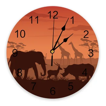 Стенен часовник с слон от Африканската Савана, много Модерни Кухненски кът кръгли стенни часовници, Безшумни висящи часове в спалнята
