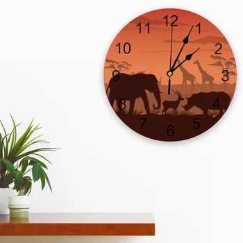 Стенен часовник с слон от Африканската Савана, много Модерни Кухненски кът кръгли стенни часовници, Безшумни висящи часове в спалнята Изображение 2