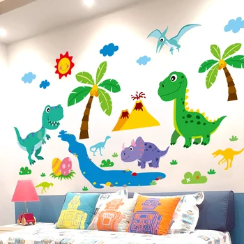 Стикери за стена с мультяшными животни-динозаври, стикери за стена с балони, направени със собствените си ръце, за детски стаи, Детски Спални, украса за дома Изображение 2
