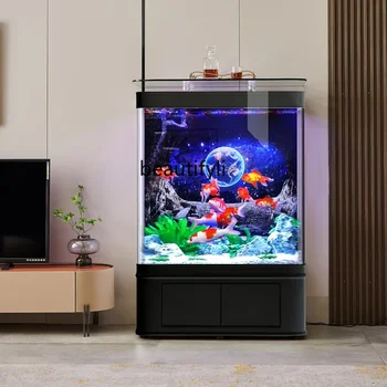 Стъклен Аквариум за риби Голям Открит Офис Хол Екологична Вода Интелигентен Аквариум с изключване на звука Изображение 2