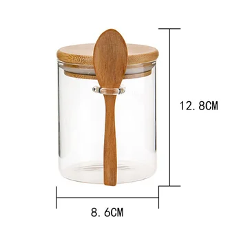 Стъклени буркани с бамбук капак и бамбук лъжици, Стъклени буркани за съхранение на продукти, кутийки от borosilicate стъкло Изображение 2