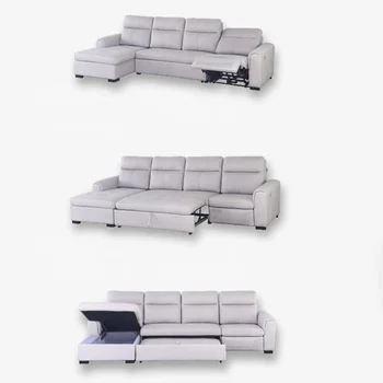 Съвременно складное електрическо фотьойл разтегателен диван мебелен кът с място за съхранение на L-образен кожен секционни диван-легло Комплект мека мебел-качалок