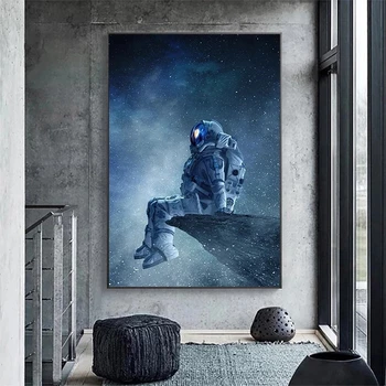 Съвременното изкуство е Самотен Астронавт, който седи в космоса Платно За рисуване на Плакати и щампи Стенни Художествени картини за домашен интериор дневна Изображение 2
