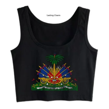 Съкратен топ с трайни чар Дизайн на герб Хаити Памучни блузи с символ на Хаити