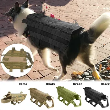 Тактическа жилетка за кучета Дишаща Военна дрехи за кучета Регулируем Размер колан За тренировки, Лов, разходки, Пешеходен туризъм, Жилетка за кучета Molle