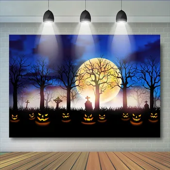 Тема Хелоуин Тиква на Светъл фон за снимки Призрачен ужас Фонове Жълта Луна-Старите дървета Произход детско гробище