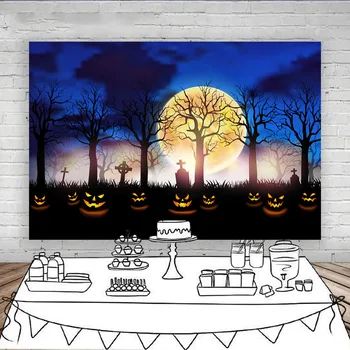 Тема Хелоуин Тиква на Светъл фон за снимки Призрачен ужас Фонове Жълта Луна-Старите дървета Произход детско гробище Изображение 2