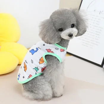 Тениска с изображение на куче с мультяшными животни за домашни любимци, риза с хубав принтом за кученца, дрехи за малките домашни любимци, комфортен пролетно-лятна жилетка