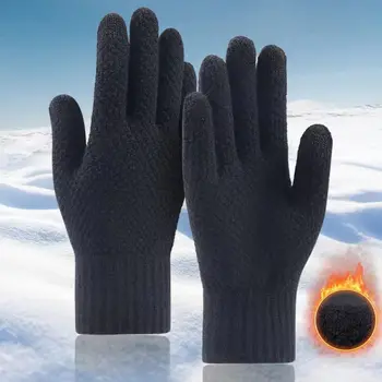 Топли Зимни плетени калъф за ръкавици Корейски Плюшени Обикновена Ръкавици със сензорен екран, Ветроупорен Дебели Велосипедни Ръкавици, мъжки Изображение 2