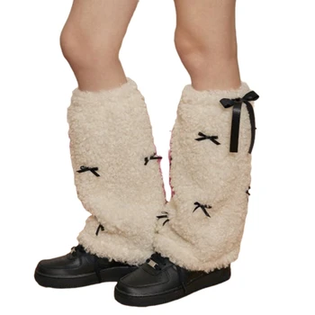 Топло за краката е от изкуствена кожа, Y2K Топла уютна космати топло за краката, копчета за обувки, чанта за жени на Едро Изображение 2