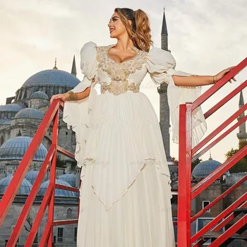 Традиционните косовските официални рокли, Арабско сватбена рокля, Шифоновые секси рокли за сватбени партита с дълги ръкави, вечерен халат