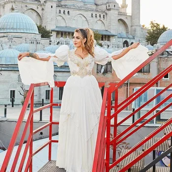 Традиционните косовските официални рокли, Арабско сватбена рокля, Шифоновые секси рокли за сватбени партита с дълги ръкави, вечерен халат Изображение 2