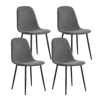 трапезария стол от 4 теми размер 59x57x47 см, съвременен дизайн, тапицирана седалка от лен, метални крачета, сив стол за хранене Изображение 2