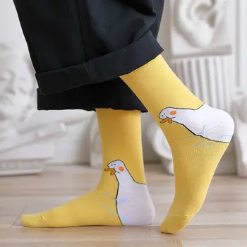 Удобни Дишащи Дамски чорапи за момичетата със средна дължина, в корейски стил, Забавни чорапи с гъши главата, Мультяшные Трикотаж носочные изделия, Памучни чорапи
