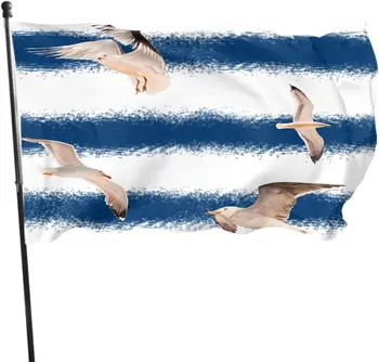 Флаг Летящей Чайки Морска Птица В Синьо-Бяла Ивица за Големи Знамена, Украсата на Къщата и Двор от Полиестер с Месингова Петлицей