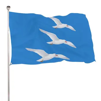 Флаг Летящей Чайки Морска Птица В Синьо-Бяла Ивица за Големи Знамена, Украсата на Къщата и Двор от Полиестер с Месингова Петлицей Изображение 2
